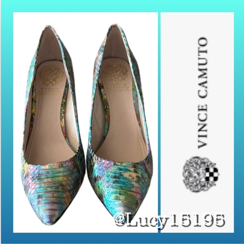 ❤️Vince Camuto Halle Turquoise & Multi Color Faux Textured Heels